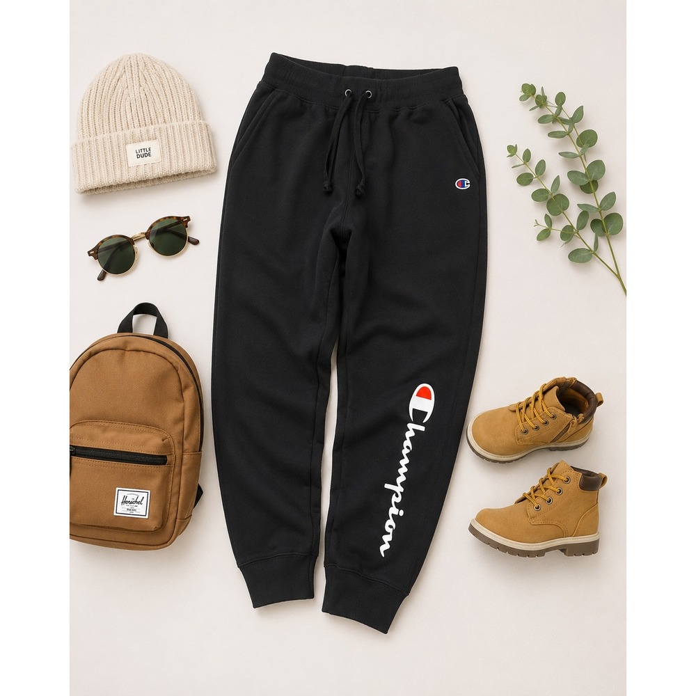 Champion Mens Powerblend Fleece Joggers Black Script Logo Sweatpants P0894